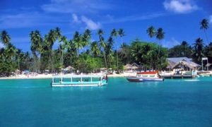 Pigeon Point auf Tobago in Trinidad und Tobago in der Karibik mit Nylon Pool