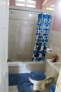 The bathroom at the Reef View Apartment in Buccoo on Tobago in the Caribbean