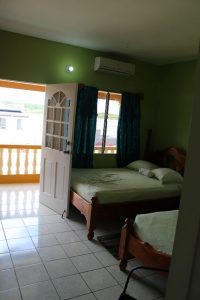 The bedroom in the Reef View apartment in Buccoo on Tobago in the Caribbean